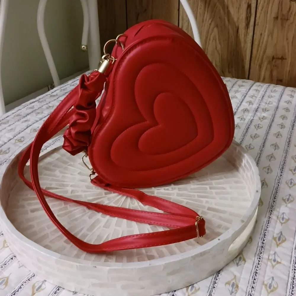 Red Heart Shaped Crossbody Bag, Y2K Novelty Shoulder Bag, Purse, Tote - Picture 1 of 12